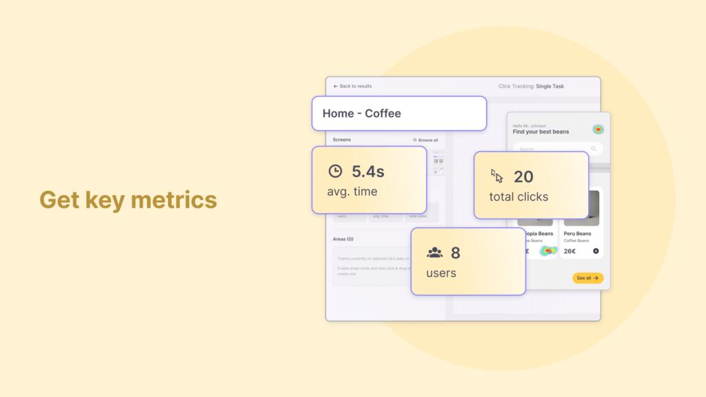 Click tracking metrics such as user count, average screen duration, and total clicks per screen.