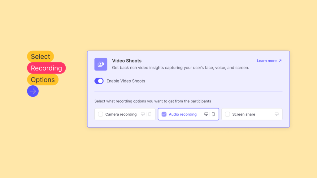 Showing the three different opt-in options for recording permissions between camera, audio, and screen recordings.