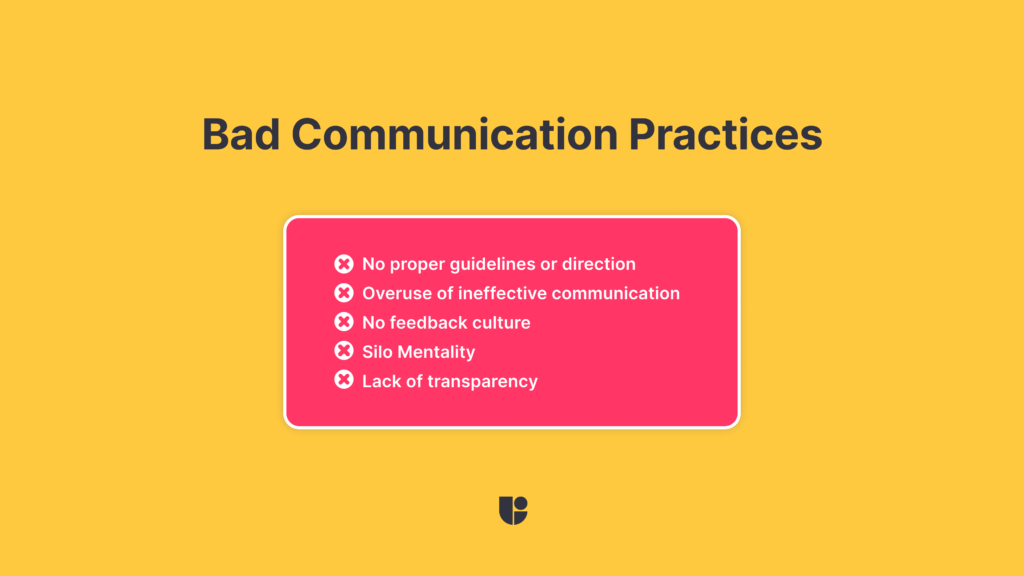 showing a list of bad communication practices in a business to avoid, leading to a sub header that teaches collaborative tools do's and don'ts