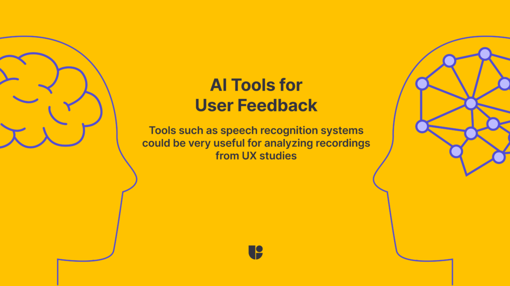 An image with a face representing a human is facing another one representing AI, showing how AI is being used in UX research and lists some AI research tools