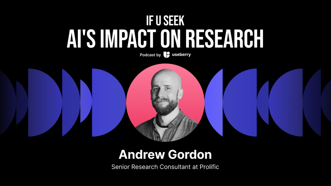 A profile image of our guest speaker Andrew Gordon who is a senior researcher from Prolific, here to talk about AI in research