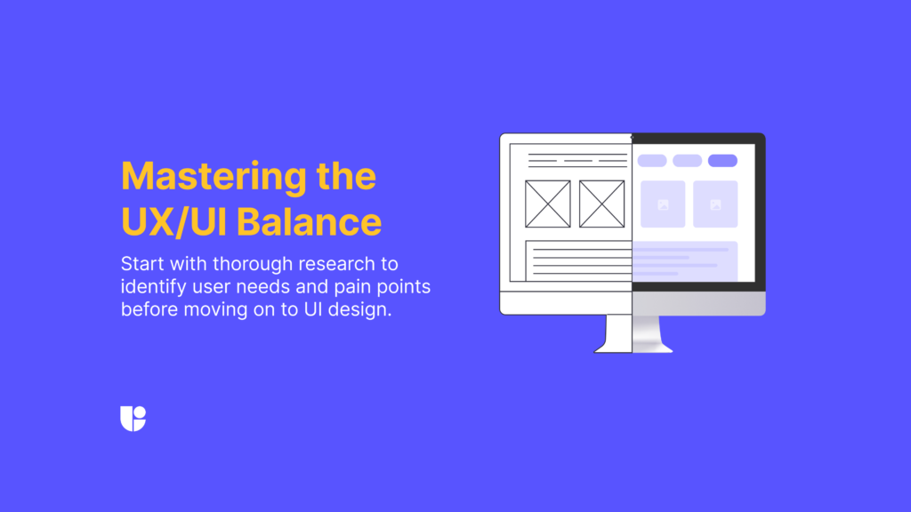 showing a split screen of a UI vs UX and explaining the ux tip that understanding the needs and differences of both is important for mastering good design