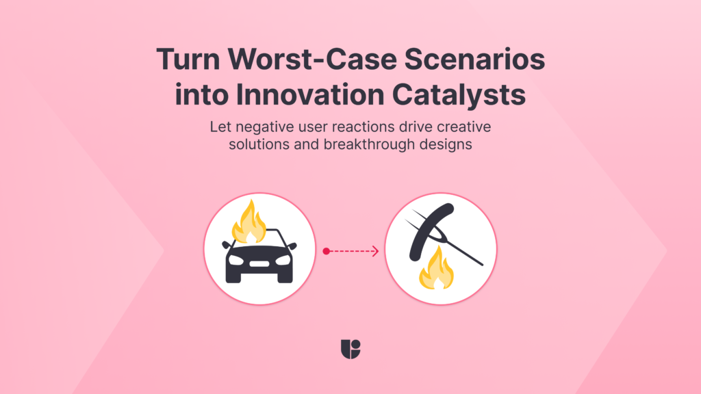 A car fire turning into a barbeque is depicted to show a terrible outcome doesn't have to stay that way. Negative user feedback from user testing can lead to breakthroughs.