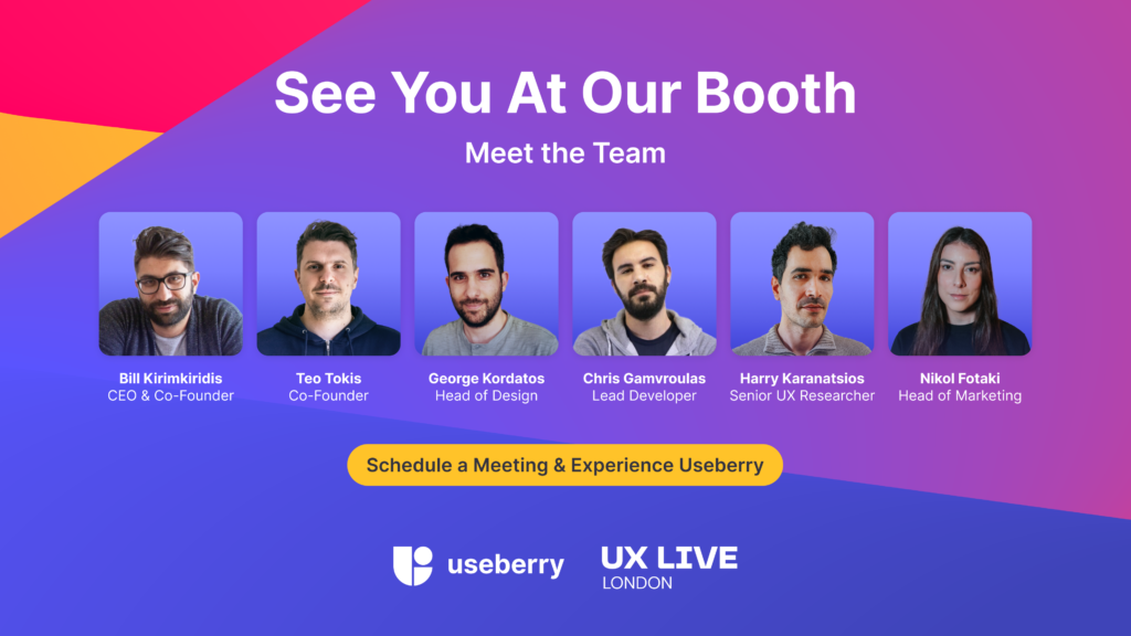 a banner showing the attendees of the UX Live 2024 event from the Useberry team that are going to London.