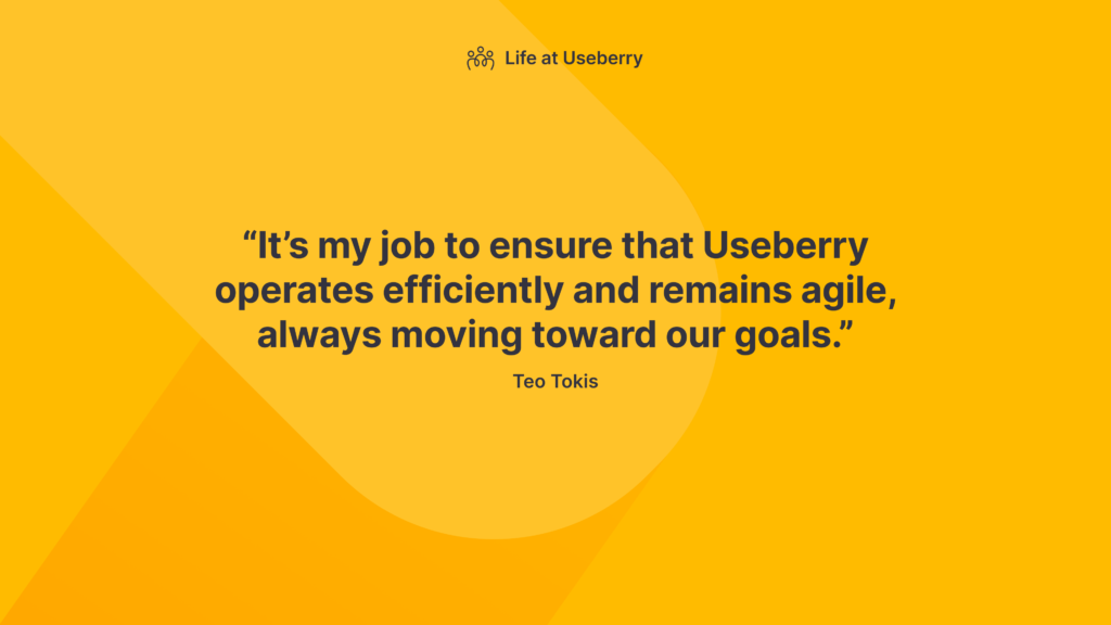 a quote banner of Teo Tokis, talking about his goals for Useberry