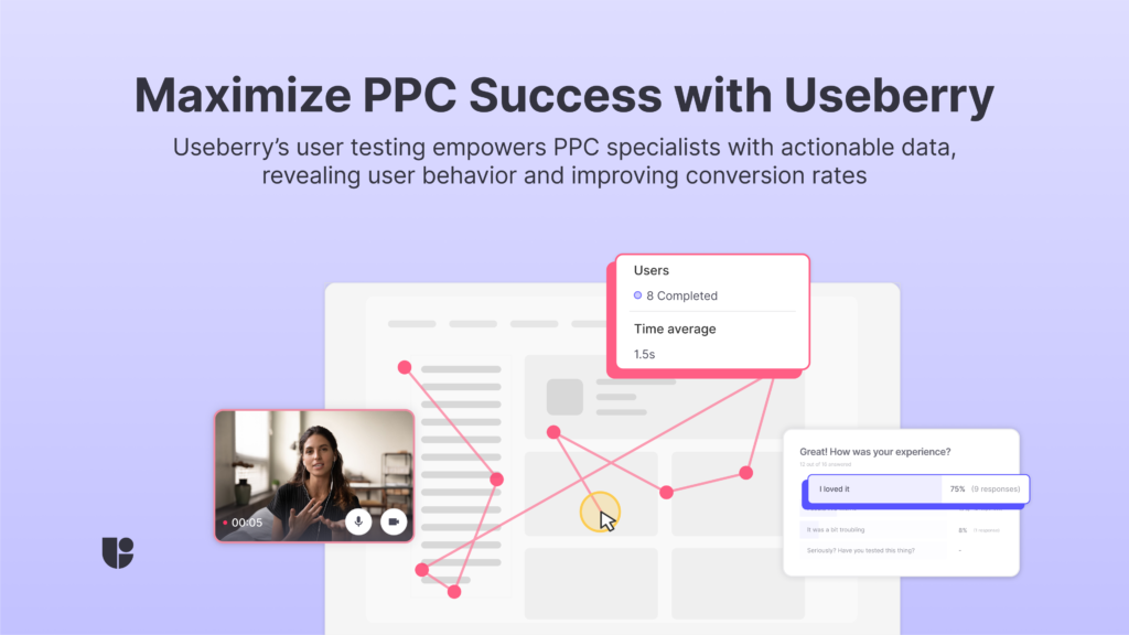 Showing a demonstration of results screen with Useberry UX testing to represent its impact on PPC success